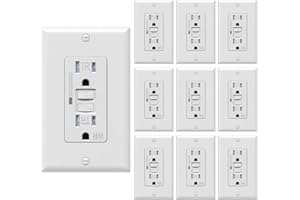 [10 Pack] WEBANG Self-Test GFCI Outlets, Tamper-Resistant and Weather-Resistant, GFCI Receptacle with LED Indicator, Decorative Wall Plates and Screws Included, 15 Amp/125 Volt, UL Listed, White