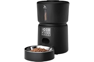 Petory Automatic Cat Feeder - 6 Meals Automatic Cat Food Dispenser with Slow Feeding for Cats and Small Dogs, Dual Power Supply Including Desiccant Bag