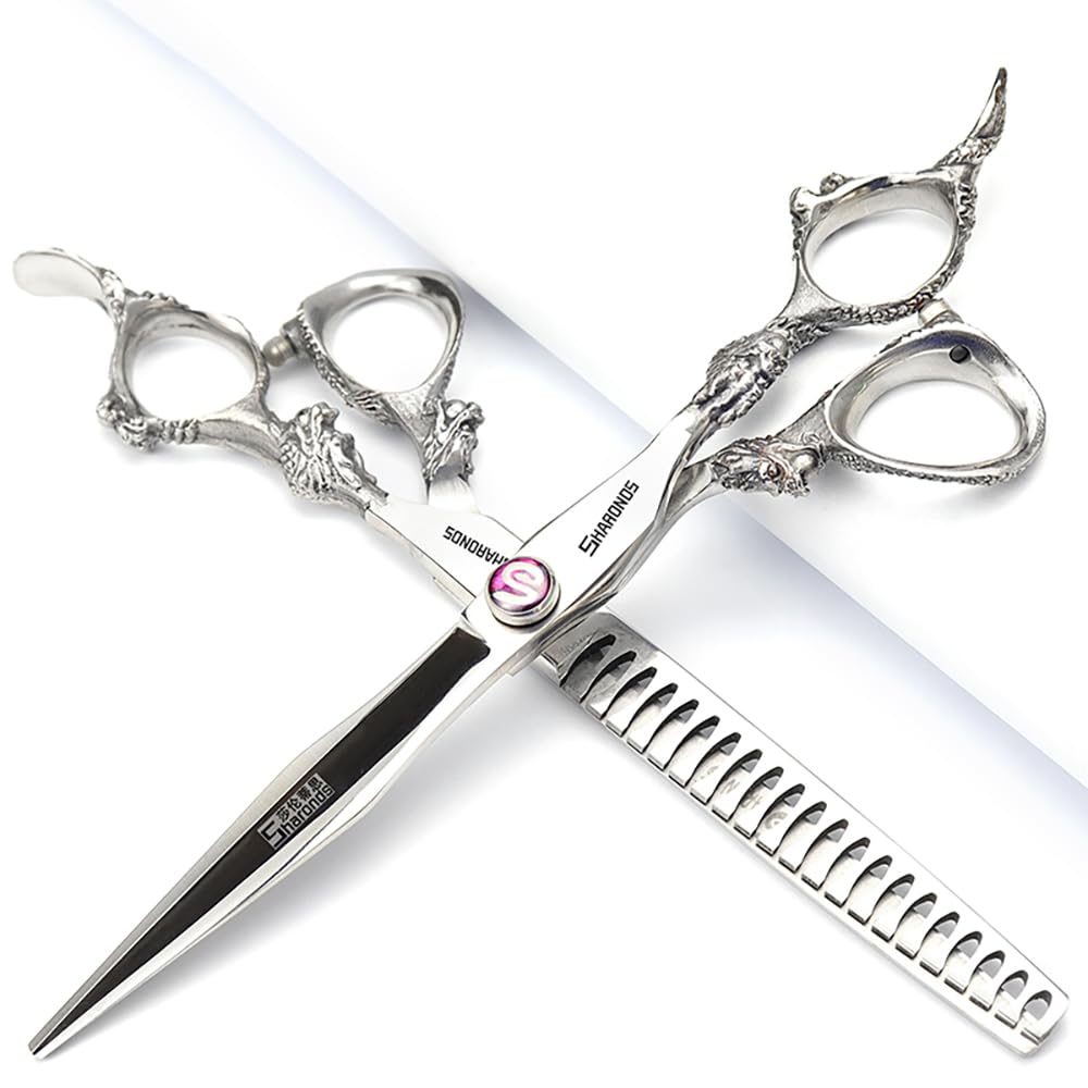 5.5/6/7/8 inch Professional Hair Cutting Set, Stainless Steel Hair Cutting Scissors for Home Salons, Professional for Hairdressers (7-Inch 2pc-A)
