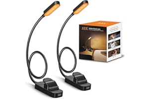 AXX Clip on Rechargeable Book Light, 2 Pack Reading Light for Bed, LED Book Light for Reading in Bed with Adjustable Brightness Settings, 450mAh Battery, 1.5 Ounces Lightweight Clip Lights for Kids
