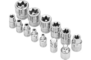 JU JIAN TEC 13-Piece E-Torx Socket Set with 6-Point Star Design - E4 to E20 Sizes, 1/4” & 3/8” Drive, Hardened CR-V Steel, Impact Wrench Compatible, Sturdy Molded Case