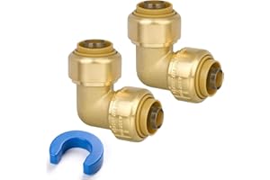 JUWO 1/2" 90 Degree Elbow, Push to Connect Brass Plumbing Fitting for Copper, CPVC, PEX Pipe, Heavy Duty Pex Fitting with Upgraded Stiffener and Disconnect Clip, NSF & UPC Certified, 2 Pack