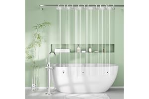 Seenus PEVA 8G Short Clear Shower Curtain with 3 Weighted Magnets, 72 x 66 inch Waterproof Plastic Shower Liner Bpa-Free, Bat
