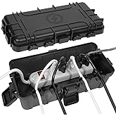 OUTDSPLY Medium Outdoor Electrical Box (11.6x5.2x4.1 inch), IP54 Waterproof Extension Cord Cover w/ 6 Cable Entry, Weatherproof Connection Box for Power Strip, Plug, Timer, Holiday Lights, Black