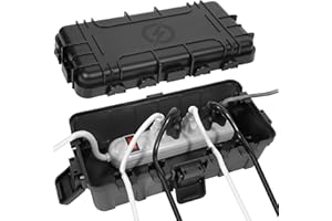 OUTDSPLY Medium Outdoor Electrical Box (11.6x5.7x4.1 inch), IP54 Waterproof Extension Cord Cover w/ 6 Cable Entry, Weatherproof Connection Box for Power Strip, Plug, Timer, Holiday Lights, Black