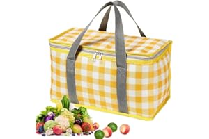 K Y KANGYUN Insulated picnic bag Reusable,Beach bag cooler bags, Cooler Bags with Zippered Top - Insulated Bag for Hot or Cold,Picnic,Beach,Food Delivery, Outdoor (13.8x7.9x7.9 in) (Yellow)