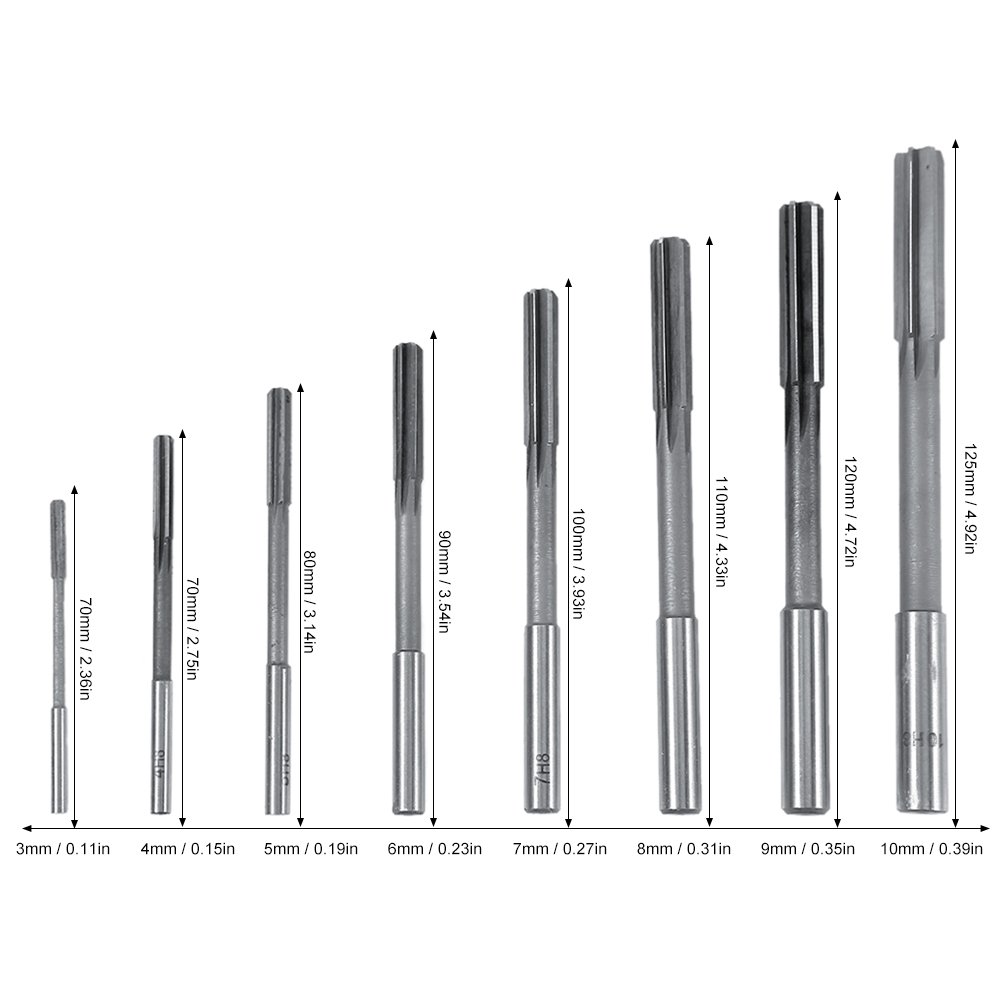 Adjustable Reamer Set, 3/4/5/6/7/8/9/10mm High Speed Steel HSS 4 Slotted Straight Cutter Tools Cutter Set of 8 - Image 3