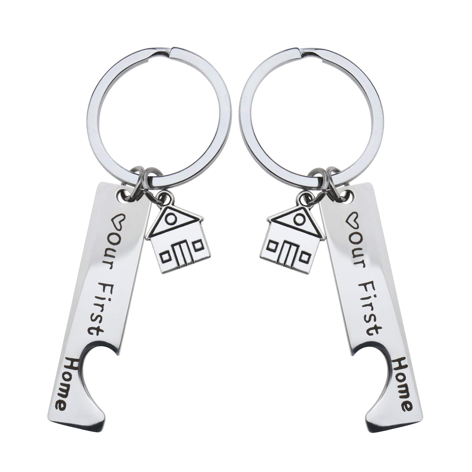 2Pcs Stainless Steel Our First Home Keychains Couple Keyrings New House Essentials Housewarming Jewelry Gifts for New Home Owners