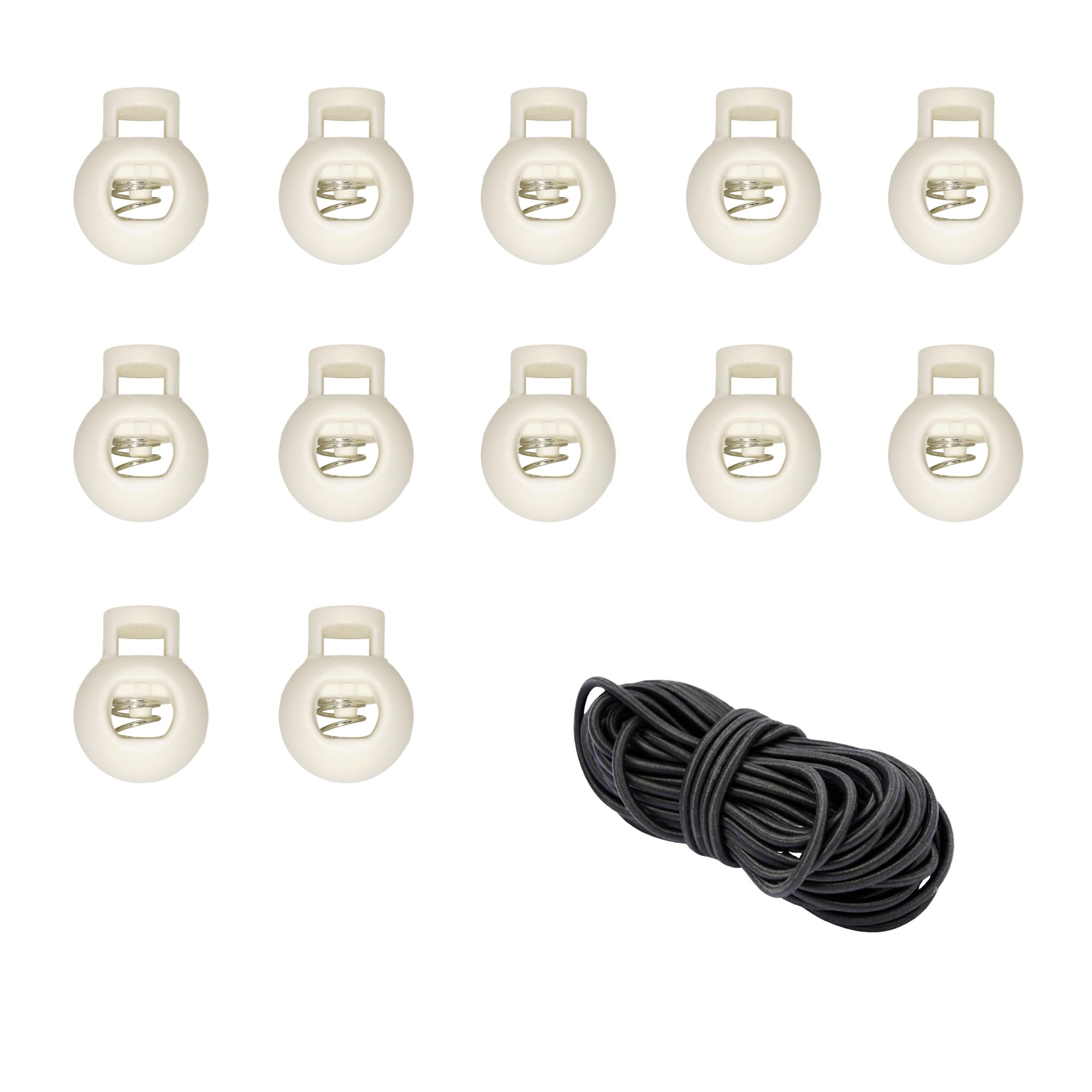 JYC CREATIVE Pack of Black Latches, Cord Stoppers, Plastic Locks for Clothes, Footwear and Accessories, Cord Tanks, Variety of Styles and Options, white, One size