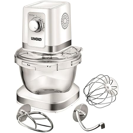 Unold 78525 Küchenmaschine Chef, Glas-Rührschüssel, 4 L Volumen, Planetenrührwerk, Bajonettverschluss, 600 W, weiß