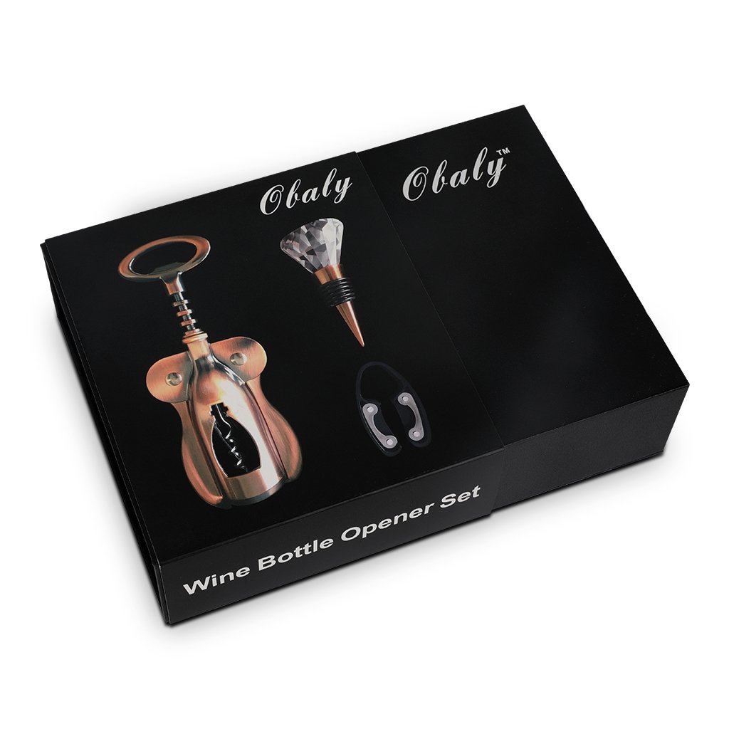 OBALY Includes Wing-Style Corkscrew with Bottle Opener End,Foil Cutter Stopper,Wine Set Gift, Gold