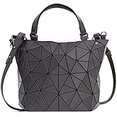 Kbinter Geometric Luminous Purses and Handbags Shard Lattice Eco-Friendly Artificial Leather Rainbow Holographic Purse, Black, Large
