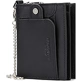gzcz Mens Wallets with Chain Genuine Leather Bifold Wallet for Mens Rfid Blocking Mens Purse With Credit Card (Black)