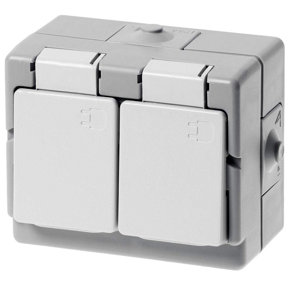 Kopp Aufputz-Feuchtraum Zweifachsteckdose IP 44 - Schutzkontakt-Steckdose dual, waagerecht,intern bereits verdrahtet