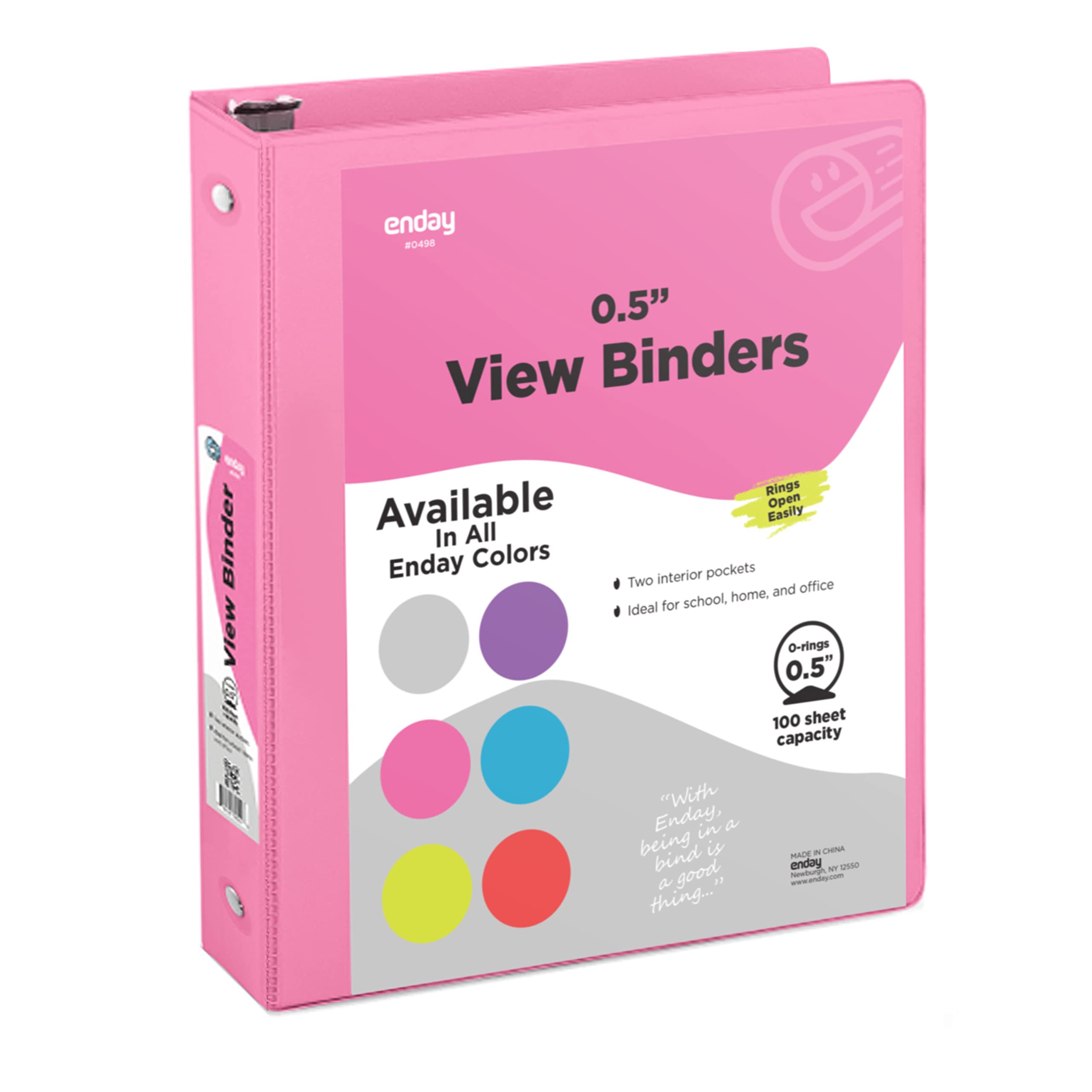 Photo 1 of ½ Inch 3 Ring Binder .5 inch Pink Clear View Cover with 2 Inside Pockets, Colored School Supplies Office and Home Binders – by Enday