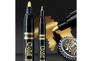 TRANSON 2pcs Liquid Chrome Markers with Gold Paint Pens Medium and Fine Tips with Mirror Effect for Drawing, DIY, Touch-up, Models and Craft Art Projects.