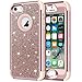 iPhone SE Case, iPhone 5S Case, iPhone 5 Case, Anuck 3 in 1 Hybrid Shockproof Protective Case for Girls Cute Bling Sparkly Glitter Heavy Duty Armor Defender Cover for Apple iPhone 5/5S/SE - Rose Gold