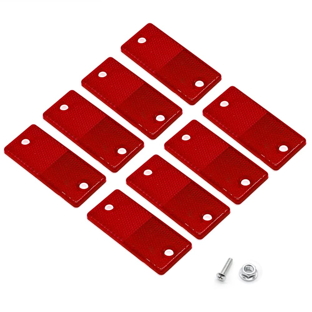ETUKER 8 Pack Rear Reflector, Rectangular Rear Reflectors Screw on Safety Reflective, Post Reflectors, Reflectors For Gate Posts for Caravan/Truck/Trailer/Boat/Motorcycle Fence Gate Posts(Red)