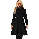 Allegra K Women's Winter Coat Overcoat Lapel Collar Long Swing A Line Double Breasted Pea Coat