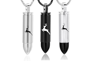 Yinplsmemory 3 Pack Black Cremation Jewelry for Ashes Silver Urn Necklace for Ashes Deer Bullet Memorial Urns Ashes Keepsake Necklace