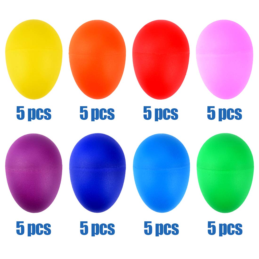 Augshy 40PCS Plastic Egg Shakers Percussion Musical Maracas Easter Eggs with a Storage Bag for Music Learning DIY Painting(8