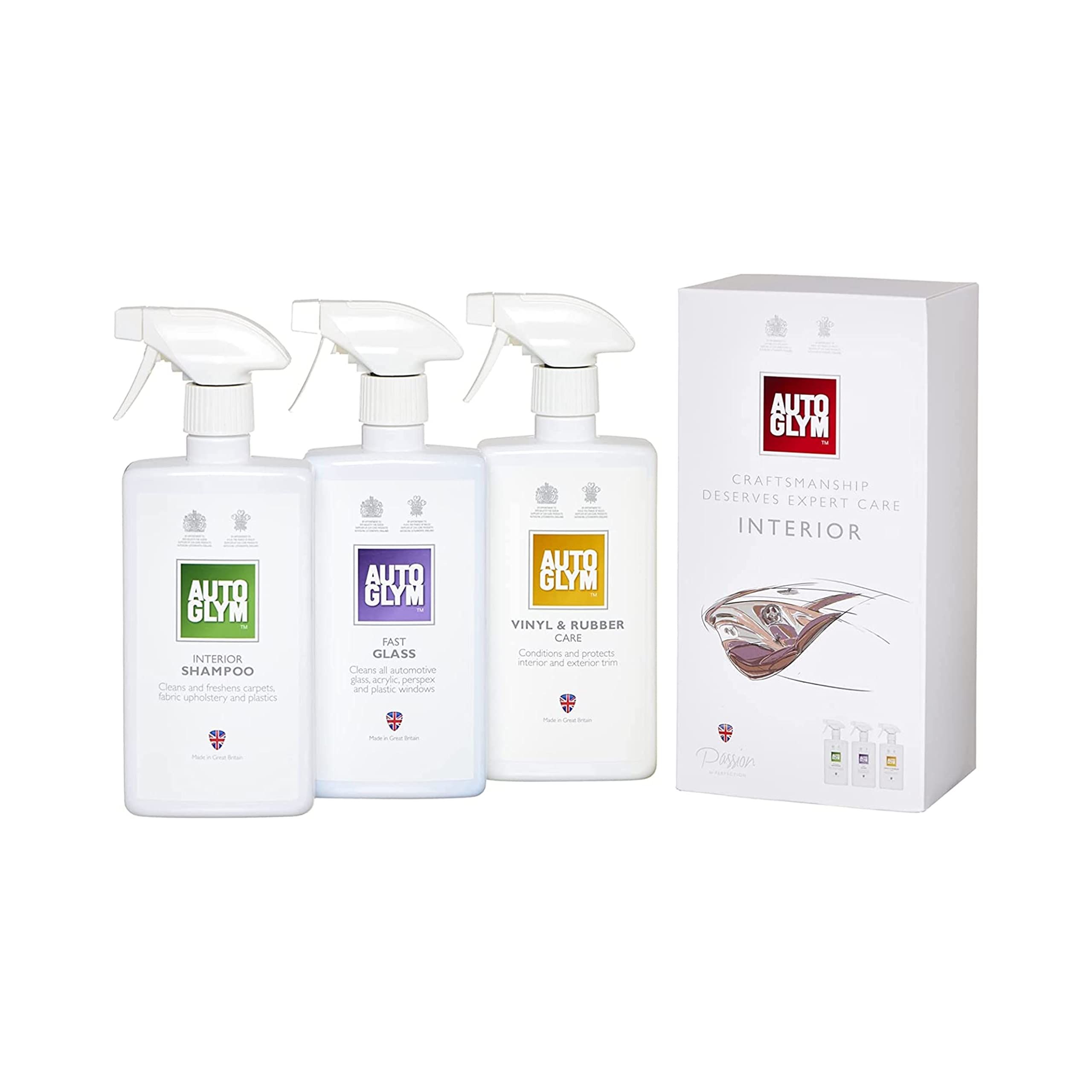 Autoglym The Collection - Perfect Interiors - The Ideal Car Cleaning Kit That Includes Interior Shampoo, Fast Glass, and Vinyl & Rubber Care