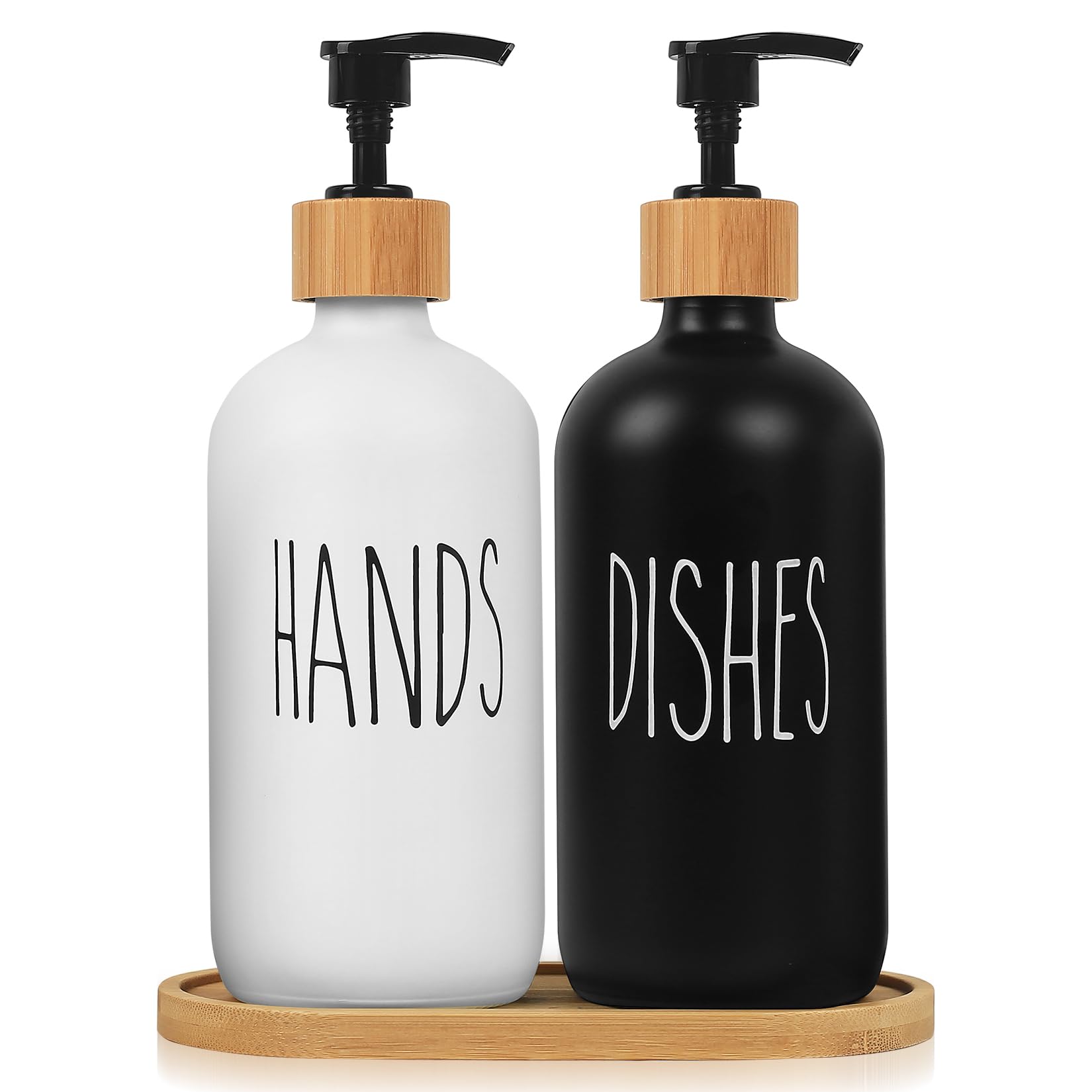 2 Pcs 500ML Pump Bottle Dispenser, Glass Soap Dispensers, Kitchen Bathroom Lotions Hand and Dish Soap Handwash Shampoo Bottles with Pump, Refillable Shampoo and Conditioner Dispenser Bottles