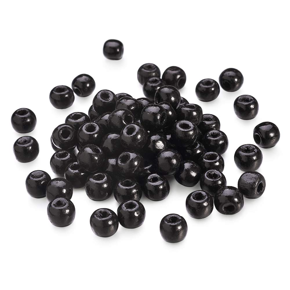 Cheriswelry 200pcs 10mm Black Natural Wood Beads Spacer Loose Beads for Jewellery Bracelet Making Home Party Decors Hole:3.5mm