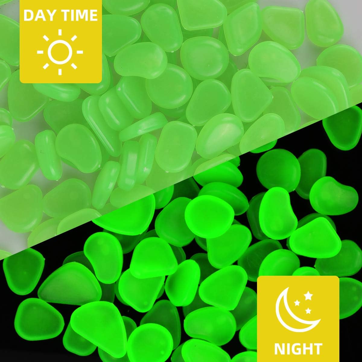 Blusea 100Pcs Glow in The Dark Garden Pebbles, Glow Stones Rocks for Outdoor/Indoor Decor, Garden Lawn Yard, Aquarium, Fish Tank, Walkway, Driveway, Pathway, Solar or LED Charged : Garden & Outdoor