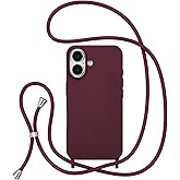 ZTOFERA for iPhone 16 Case with Strap,Crossbody Phone Case with Adjustable Neck Shoulder Lanyard,Soft Silicone Shockproof Protective Phone Case for iPhone 16 6.1 inch-Wine Red