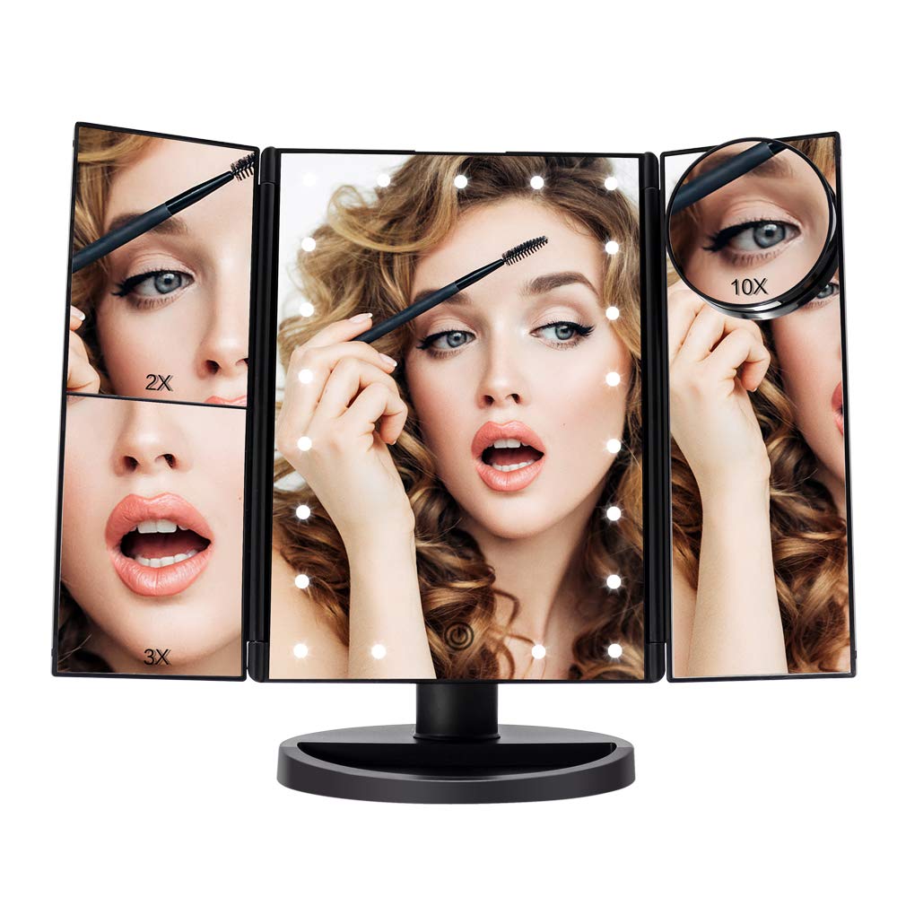 Aletta parasole per auto, specchio per il trucco, luci LED circostanti, touchscreen, plug-and-play, con clip retrattile sul retro