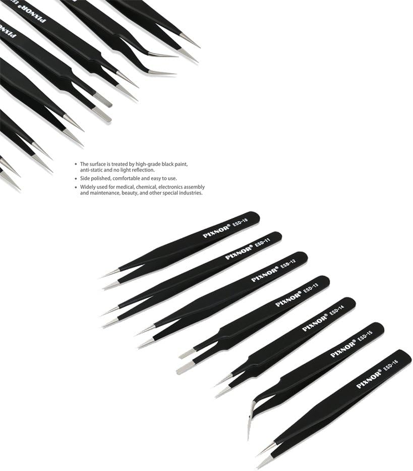 Precision Tweezer Set, 7Pcs ESD Antistatic Tweezers Set Stainless