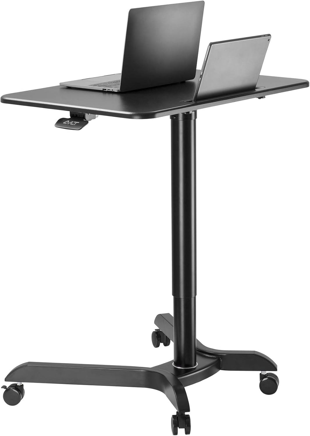 AVLT 44" Pneumatic Laptop Standing Desk Cart (3 ft 8 in) - Mobile Rolling Desk - Computer Cart - Rolling Height Adjustable Folding Desk - Mobile Black Cart with Brake Casters: Office Products