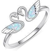 TYSO Swan Jewelry 925 Sterling Silver Open Heart Shape Adjustable Ring - Birthday Gifts for Women