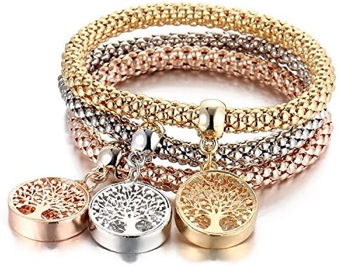 Also Easy Stretch Bracelets I’s 3PCS Gold/Silver/Rose Gold Corn Chain Crystal Charms Multilayer Bracelets for Women