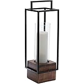 Melrose International Tall Candle Holder - Iron Wood Frame with Glass Hurricane - Home Decor Accent 20" H