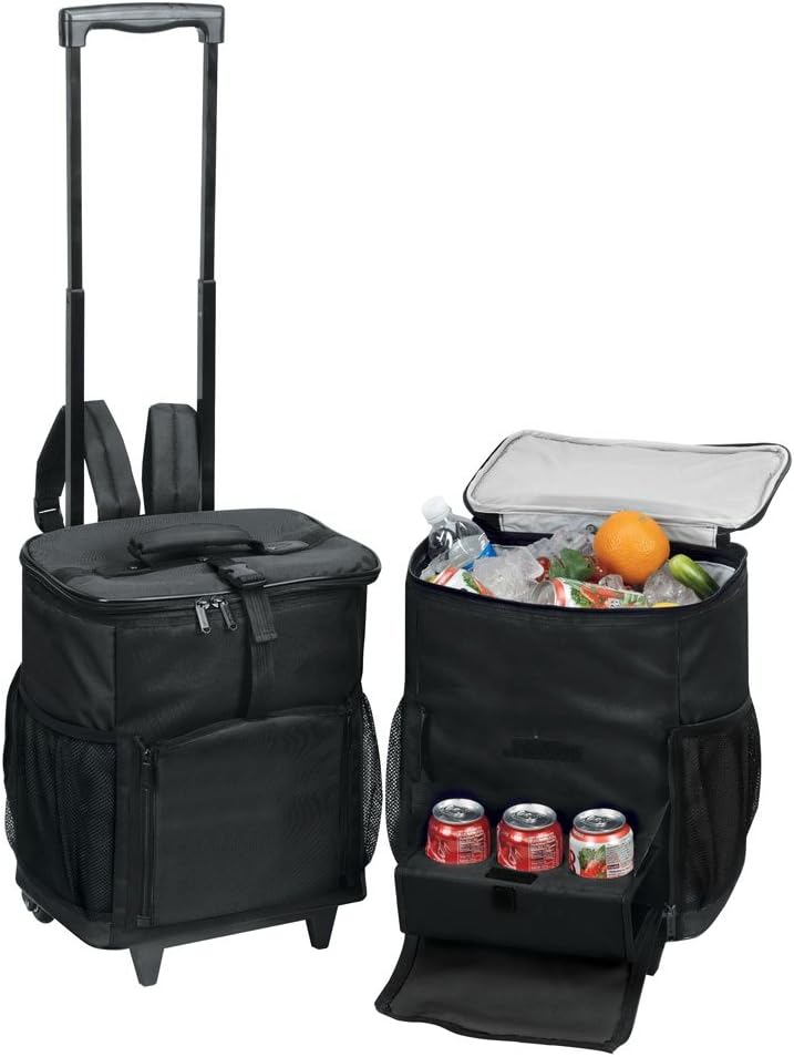 Amazon.com : 48 Cans Picnic Rolling Cooler with Tray on Wheels - BLACK