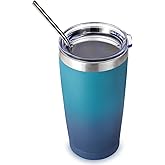 Volhoply 20oz Stainless Steel Tumbler with Lid and Straw,Double Wall Insulated Travel Iced Coffee Mug Fits Cup Holder,Powder Coated Cups for Hot and Cold Drinks,Gifts for Women Men（Dark Night,1 Set）