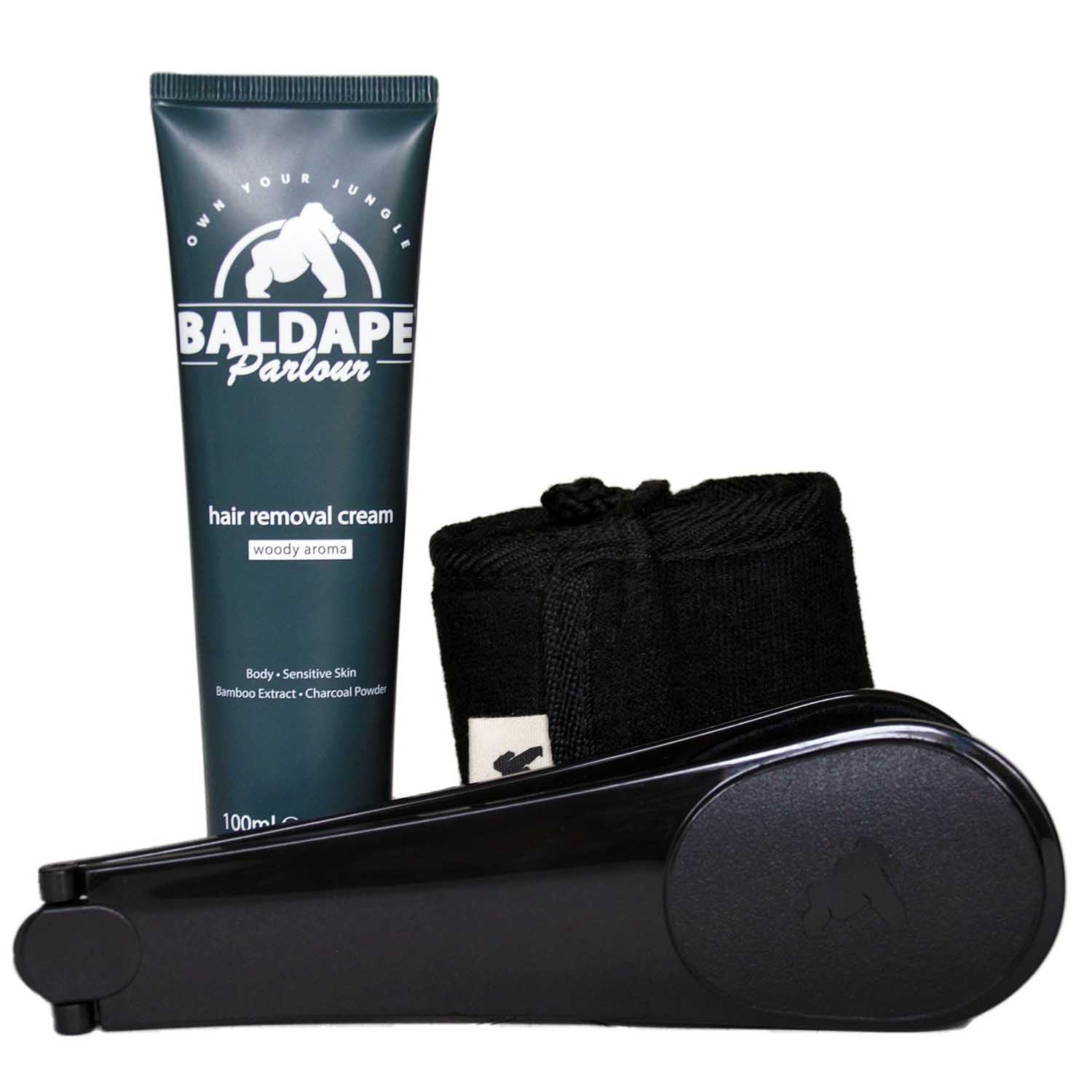BALDAPE PARLOUR Body & Back Hair Removal Kit with Men's Depilatory Cream, Extendable Applicator & Loofah for Smooth, Hair-Free Results