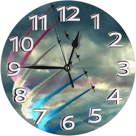 Amazon Co Jp 掛け時計 壁掛け時計 飛行機のフライトショー かけ時計 おしゃれ 耐久性 静音 音無し シンプル デザイン 連続秒針 電池式 直径25cm 寝室 部屋装飾 オフィス 丸形 時計 ホーム キッチン