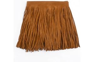 Yalulu 2 Meters 6 Inch Wide Double Faced Velvet Fringe Trim, Leather Suede Tassel Trim Fringe Lace Trim Ribbon for Craft Handbag Skirt Garment Decor (Light Brown)