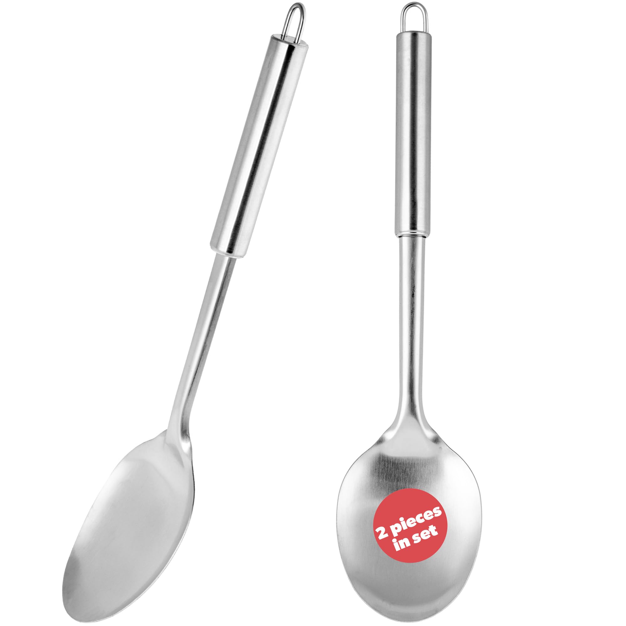 KADAX Serving Spoon, Stainless Steel Spoon for Cooking, Stirring, Mixing, Large Silver Spoon with Long Handle, Kitchen Utensil (Set of 2, 33 cm)