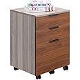 JJS 3 Drawer Rolling Wood File Cabinet with Locking Wheels, Home Office Portable Vertical Mobile Wooden Storage Filing Cabinet for Letter Size, Brown
