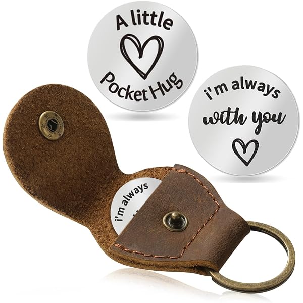 Pocket Hug Token & Leather Keychain Gift Set For Son - Stainless Steel Inspirational Message, Birthday Keepsake - View #4