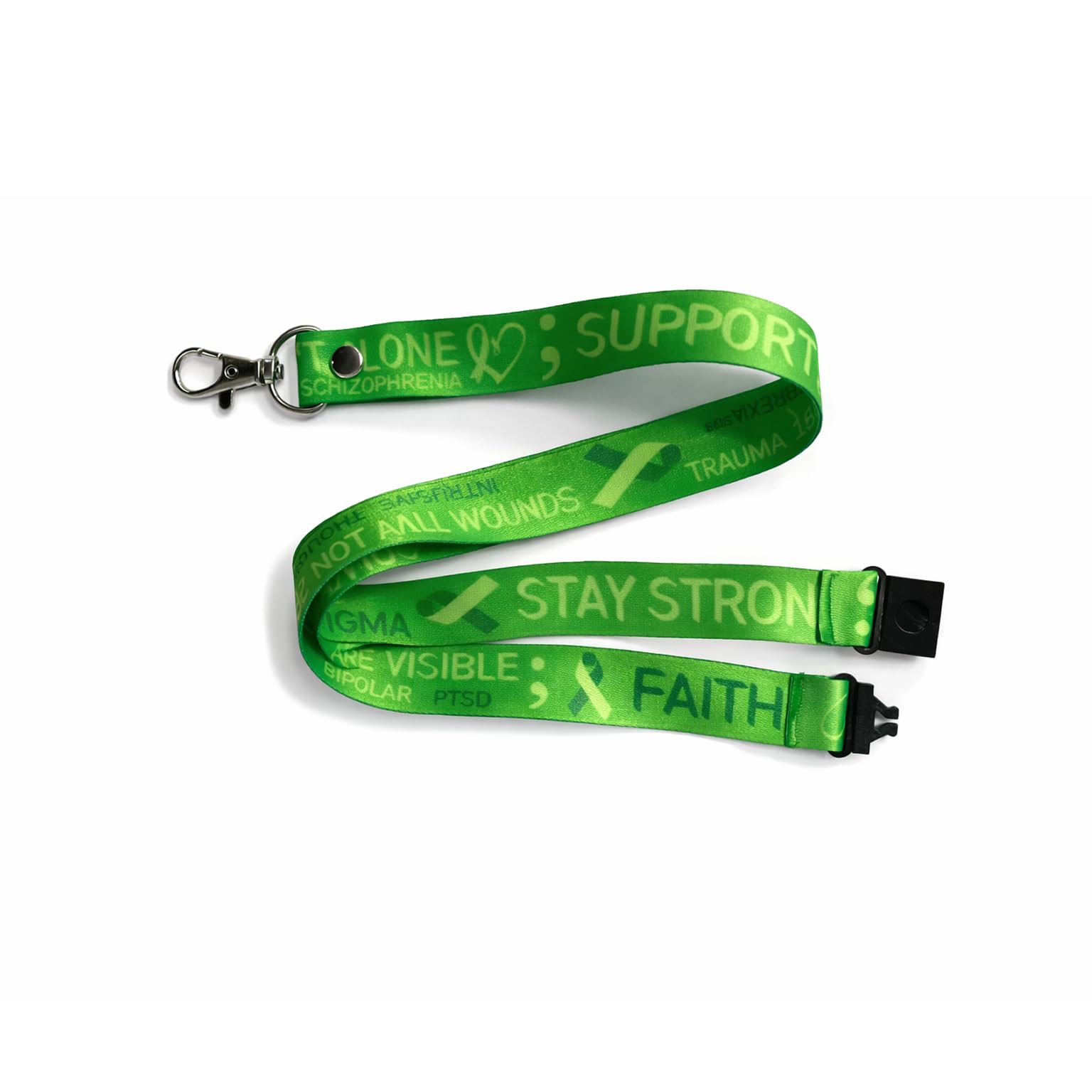 inking house Set of 3 Mental Health Awareness Lanyard - neck strap, ID HOLDER Safety Breakaway clip hope faith strength