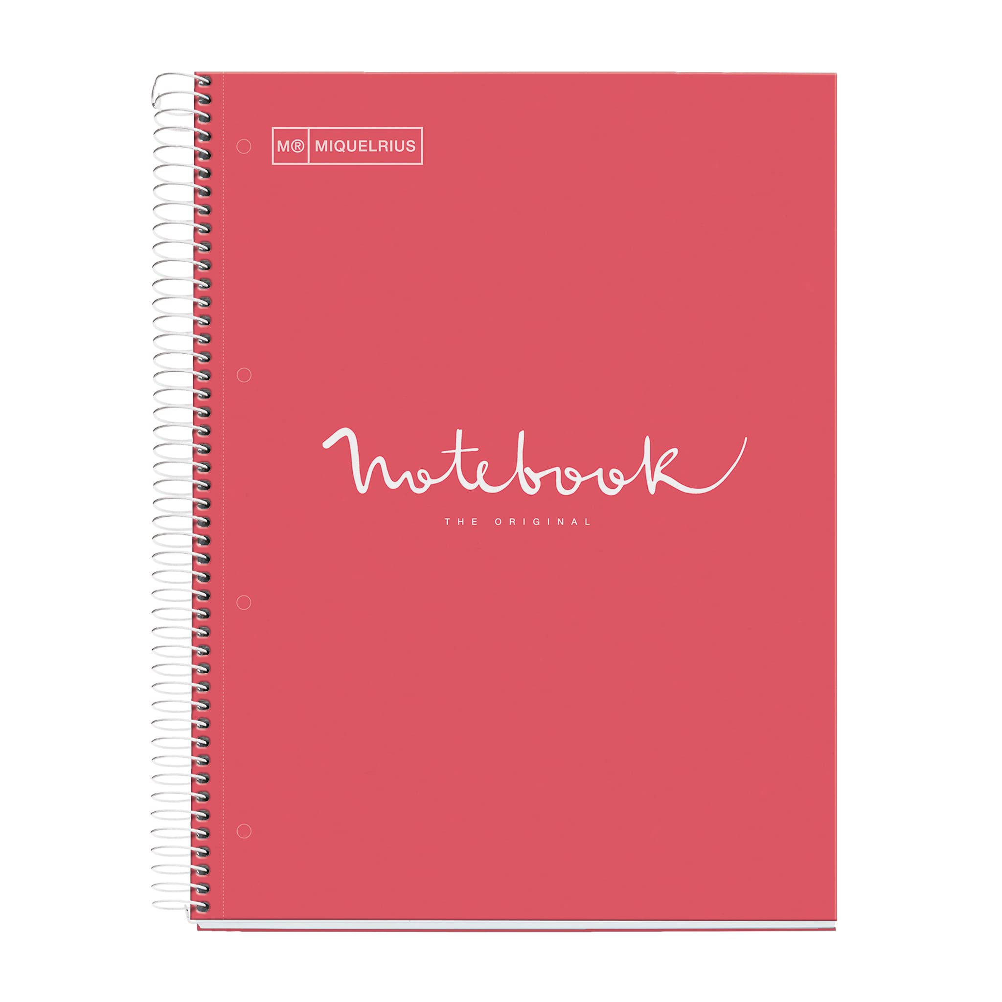 Miquelrius - Spiral notebook A4-120 sheets 90 g - grid 5 x 5 mm - 5 coloured stripes - laminated hard cover - colour coral — image 1