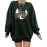YTRFD Halloween Sweatshirts Women Ghost Plant Sweater Spooky Season Oversized Sweatshirt Long Sleeve Crewneck Pullover Tops