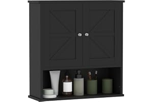 kleankin Farmhouse Bathroom Wall Cabinet, Wall-Mounted Medicine Cabinet with Open Shelf, Adjustable Shelf, and Storage Cabine