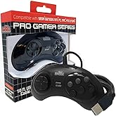 Old Skool USB Controller 6-Button Arcade Pad Compatible with Sega Genesis Mini, PS3, PC, Mac, Steam, Nintendo Switch - USB Port (Black)