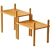 Bamboo Cabinet Organizer Set (2) - Counter Shelf Organizer & Bamboo Organizer Bins Fit, Expandable Cabinet Shelf Organizer for Kitchen Counter/Bathroom - Useful Home & Housewarming Gift(Medium)